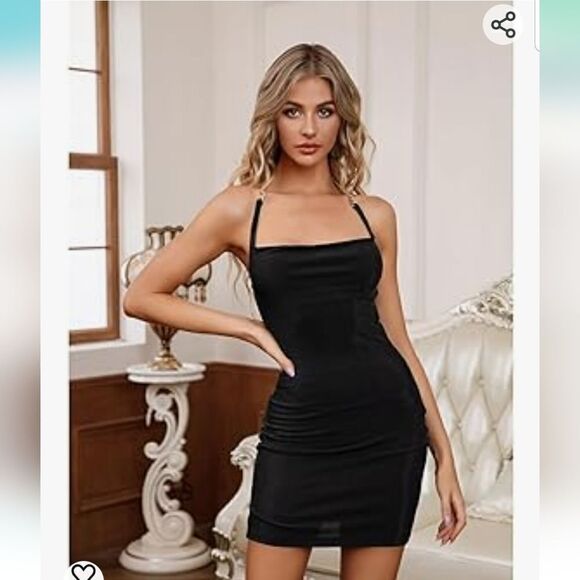 Sexy black dress with gold chain strap - Picture 5 of 15